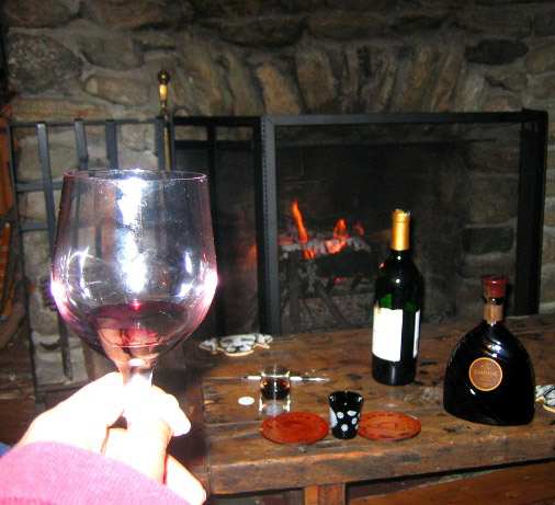 By the fireplace